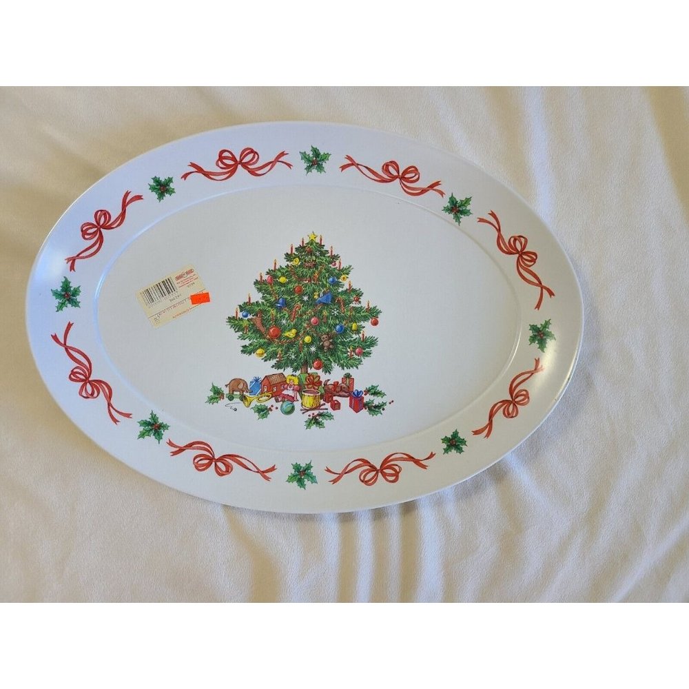 NEW Brookpark Vintage Christmas Tree Melamine Serving Platter 21x15" Holiday